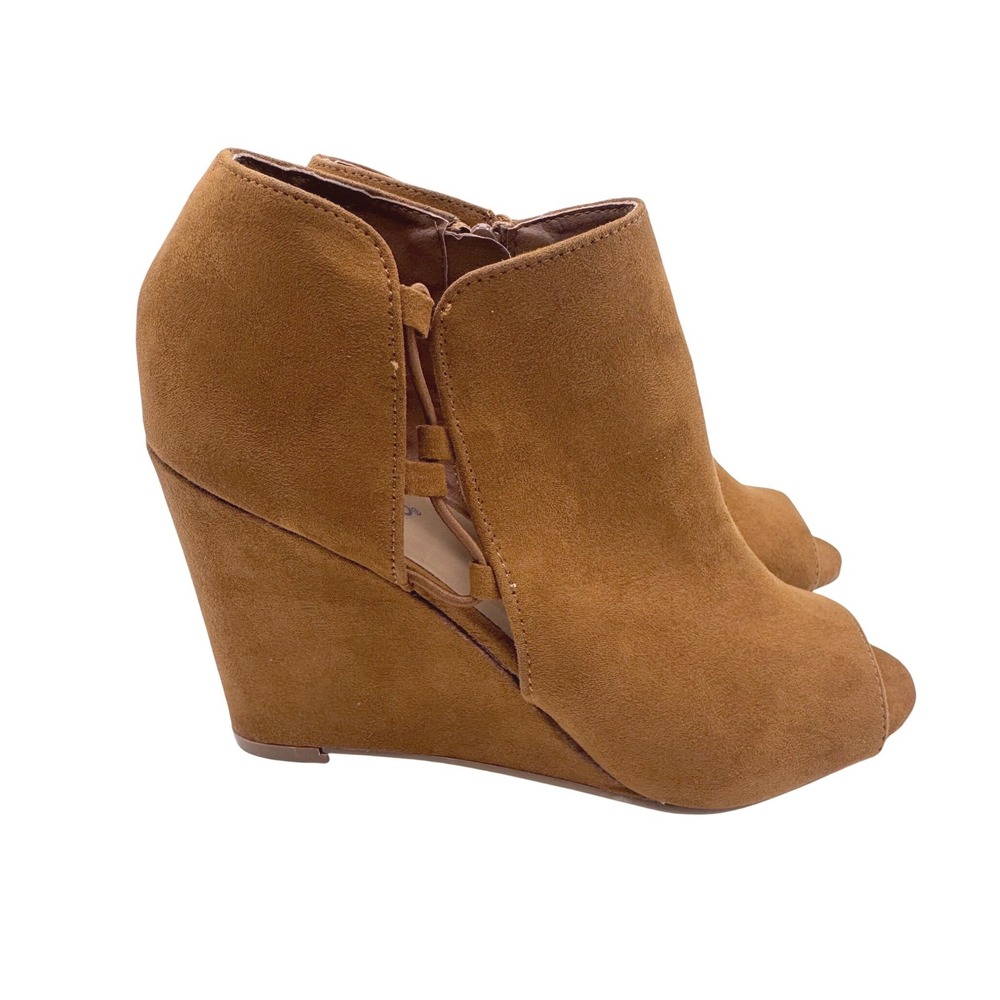 Bamboo 8.5 Brown Wedge Sandals Women Peep Toe Ankle Booties Winchell-05M